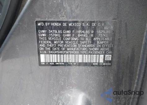 2015 Honda Fit Ex/Ex-L from USA, damaged, VIN 3HGGK5H82FM784060